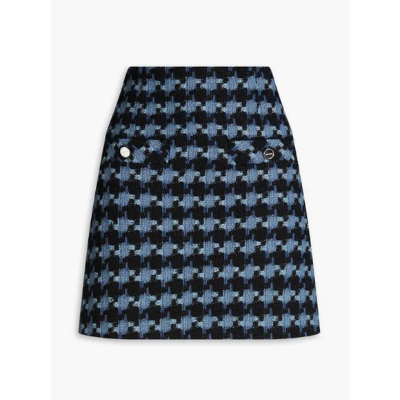 SANDRO Marty Tweed Mini Skirt Blue Houndstooth Size 34 0 XS Preppy Academia - Picture 7 of 8